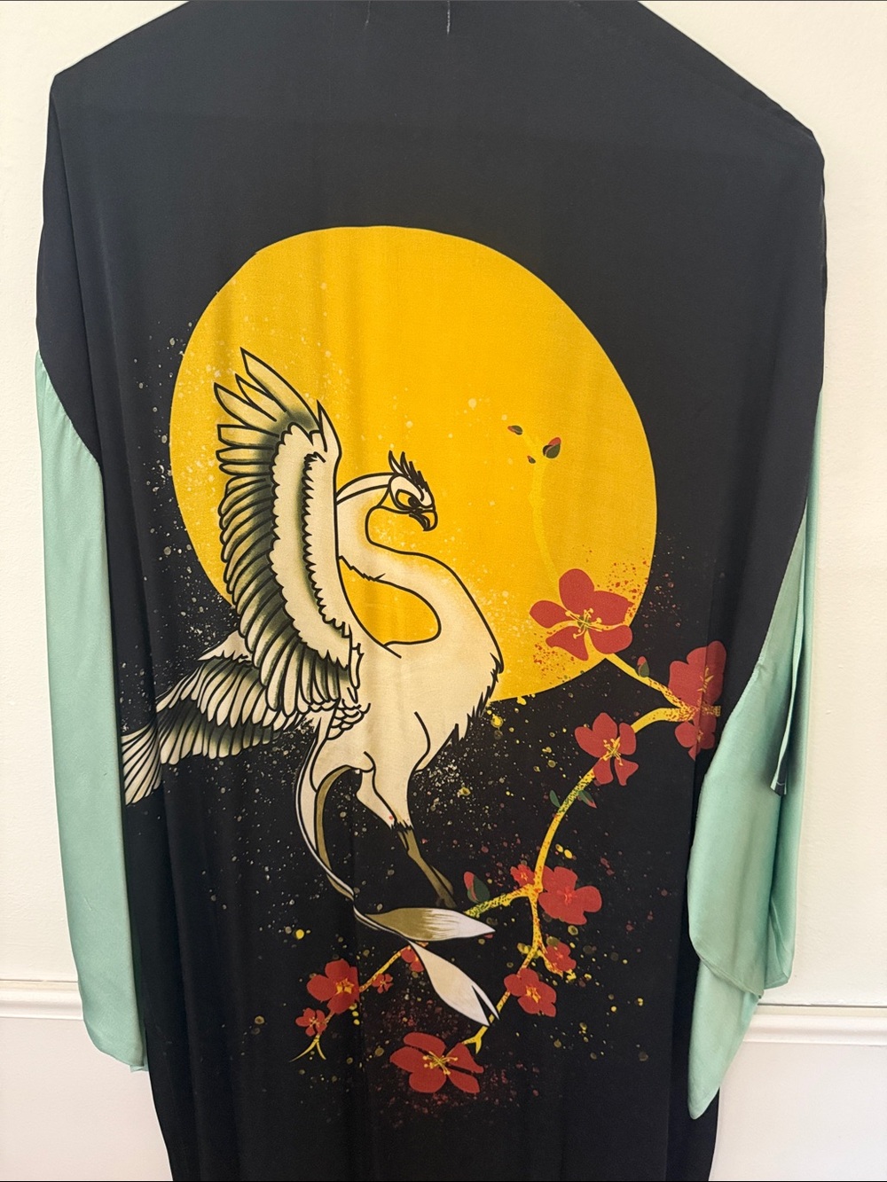 Free People Moon Dance Maxi Robe Kimono Crane Print - One Size - Picture 4 of 8